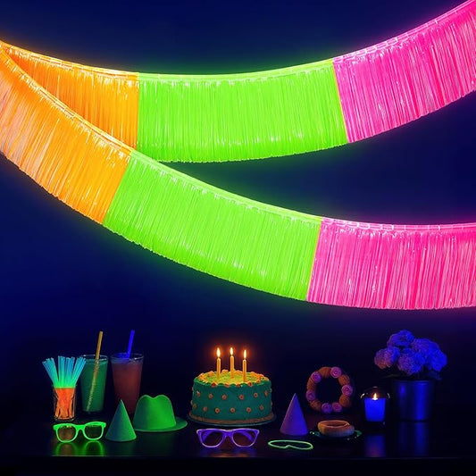 KatchOn, Neon Fringe Banner – 8.2 Feet, Pack of 2 | Neon Banner for Rave Party Decorations, Glow Parties Glow in The Dark Streamers for Birthday, Bachelorette Party