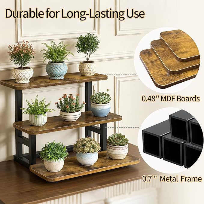 Lilybud--lily 3 Tier Cupcake Stand, Wooden Risers Display Stands Stepped Dessert Table Display Set with Metal Frame Tiered Tray Stand Serving Trays for Party Farmers Market Display 2 Pack