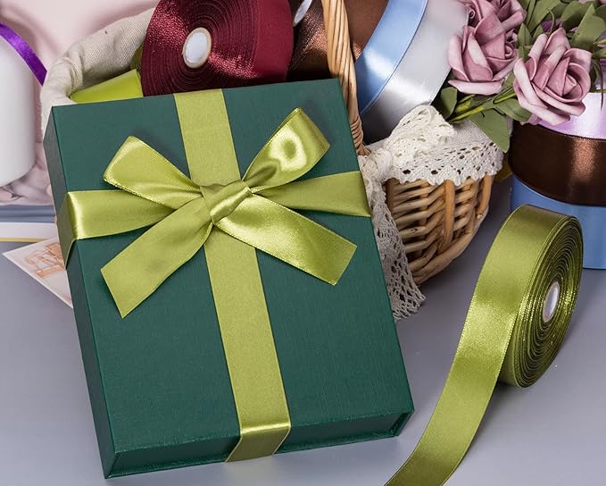 YASEO 1 Inch Moss Green Solid Satin Ribbon, 50 Yards Craft Fabric Ribbon for Gift Wrapping Floral Bouquets Wedding Party Decoration