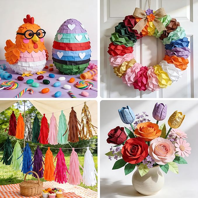 Oubest 24 Rolls Colorful Crepe Paper Streamers Party Decorations, 2.2" x 41ft Each Roll, Birthday Streamers for Rainbow Pastel Party, Baby Shower, Wedding, Halloween and Christmas Backdrop Decor