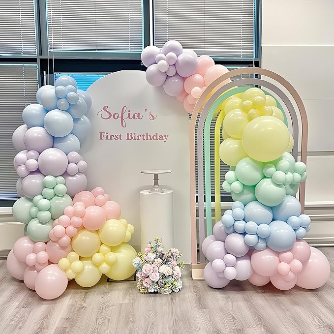 HILAVO Pastel Balloon Arch Kit Macaron Pink Blue Green Purple Yellow Pastel Color Rainbow Confetti Latex Party Balloons Garland for Easter Birthday Baby Shower Graduation Wedding Party Decorations