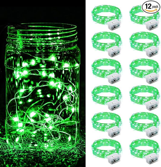 ZGWJ 12 Pack Fairy Lights Battery Operated, 7FT 20LED Mini Fairy String Lights Silver Wire 3 Modes for DIY, Parties, Wedding, Bedroom, Halloween Christmas Decoration- Green