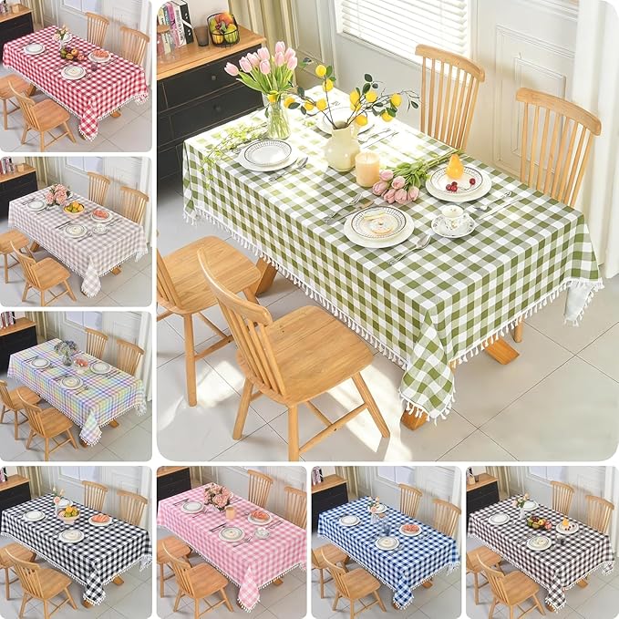 Waterproof Checkered Tablecloth Fabric - Rectangle 58x84 Inch Classic Gingham Buffalo Plaid Table Cloth for Indoor/Outdoor Use - Washable Table Cover for Kitchen, BBQs, and Parties