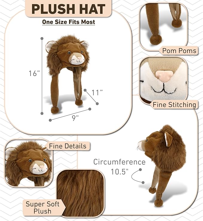 DolliBu Plush Hat – Super Soft Fleece Stuffed Animal Beanie with Ear Flaps, Cozy Warm Winter Hat for Kids – One Size