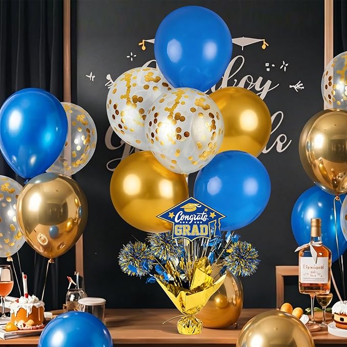 4 PCS Graduation Centerpieces for Tables Balloons Stand Holder Kit College Graduation Decorations 2026 Metallic Glitter Foil Balloon for Graduation Party Decorations Prom Send off Party Decor