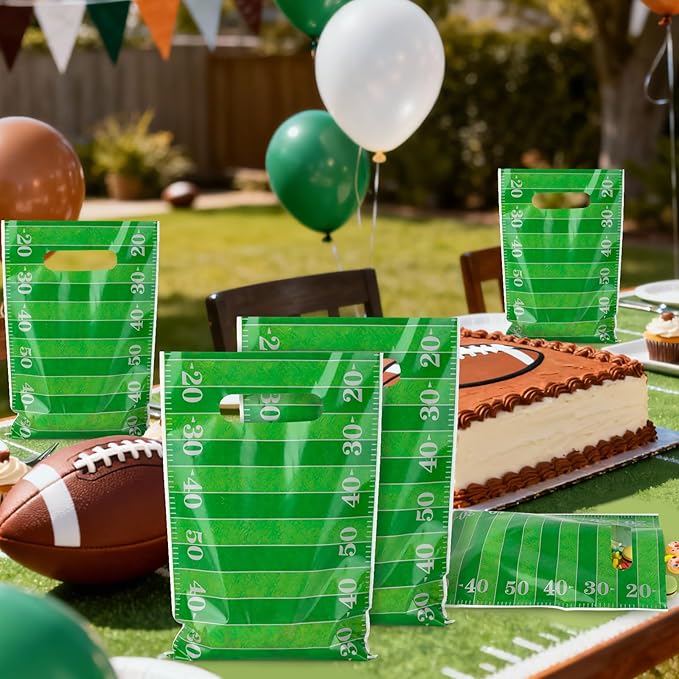Hxezoc 50 Pieces Football Gift Bags with Handle, Plastic Treat Candy Bag Sport Favor Bags with Gridiron For Kids Birthday Party Decoration Supplies