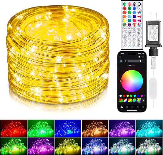 33FT Color Changing Rope Lights Outdoor, Waterproof 100 LED String Light Plug In with Remote & APP Control, Smart 16 Million Colors Music Sync Twinkle Fairy Lighting for Outside Indoor Bedroom