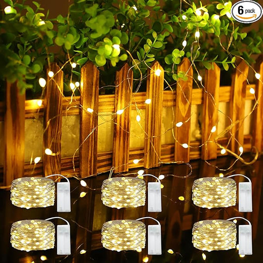6 Pcs Fairy Lights Battery Operated, Christmas Tree Decor Twinkle Lights, 10 feet 30 LEDs String Lights, Flashing and Constant Light Modes, for Parties, Glass Bottle Decoration (Warm Color)