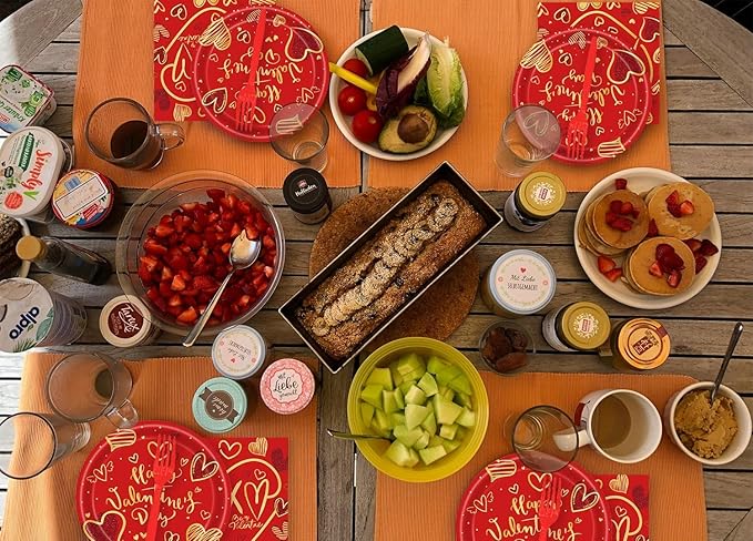 72Pcs Happy Valentine's Day Plates and Napkins Party Supplies Red & Gold Heart Paper Plates and Napkins with Forks 7inch Disposable Love Heart Dessert Plate Tableware Decorations for Valentines Day