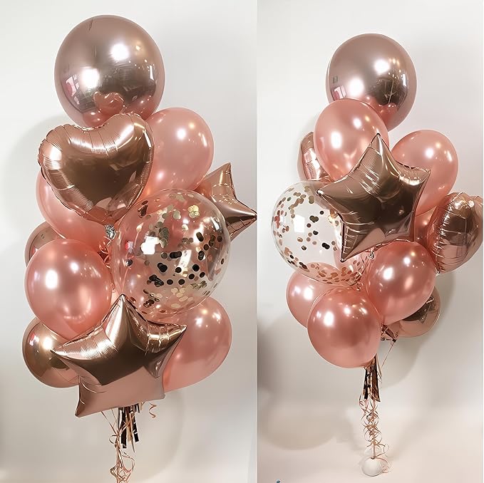 HILAVO Rose Gold Balloons Garland Arch Kit 18 10 5 In Rose Gold Heart Foil Balloon Pearl White Chanmpagne Rosegold Confetti Balloons for Girls Women Mothers Day Bridal Baby Shower Birthday Party Decor