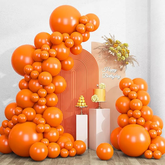 RUBFAC 135pcs Orange Balloons Different Sizes 18 12 10 5 Inches, Burnt Orange Fall Balloon Arch Kit Garland for Halloween Party Thanksgiving Baby Shower Birthday Decoration