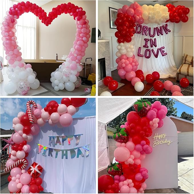 HILAVO Red and Pink Balloons Strawberry Hot Pastel Light Pink Rose Red Latex Balloons Polka Dot Party Helium Balloon for Sweet Girl Berry Baby Shower Birthday Valentines Day Summer Party Decorations