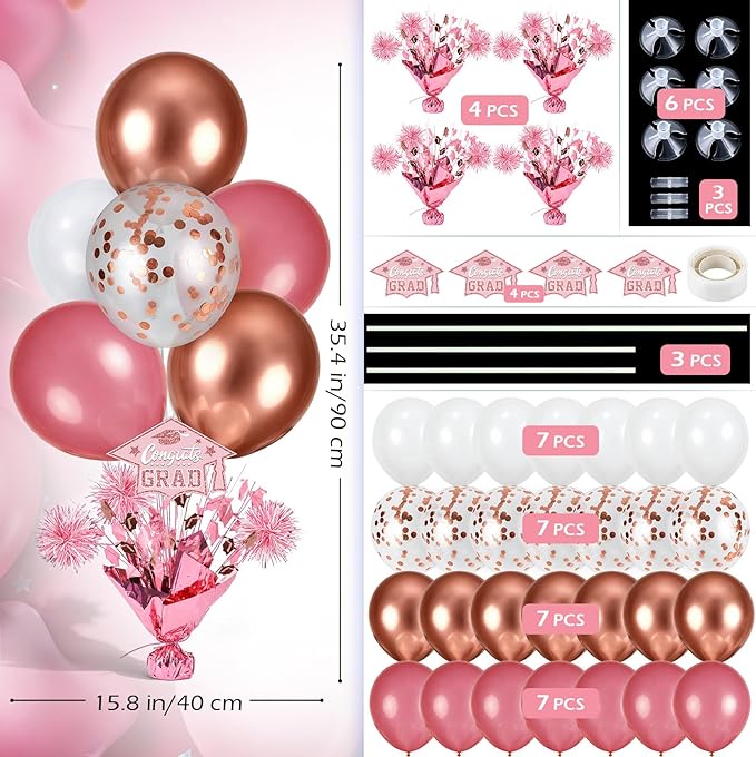 4 PCS Graduation Centerpieces for Tables Balloons Stand Holder Kit College Graduation Decorations 2026 Metallic Glitter Foil Balloon for Graduation Party Decorations Prom Send off Party Decor
