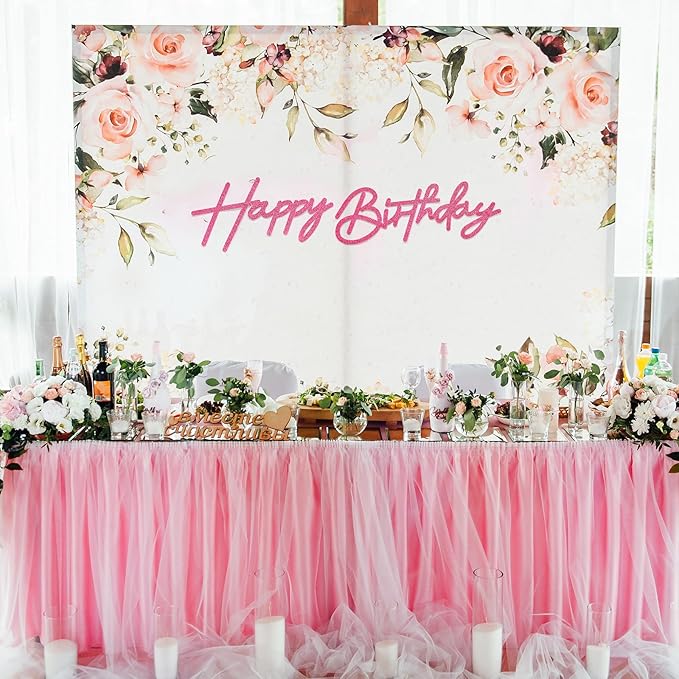 Glitter Pink Happy Birthday Sign for Backdrop - Felt Glitter Letters for Birthday Party Balloon Arch Party Baby Shower, Reusable Large Happy Birthday Decorations Party Letters Sign for Women