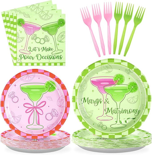 96Pcs Margs and Matrimony Bachelorette Party Decorations Fiesta Cocktail Plates and Napkins Sets Margarita Bachelorette Party Supplies for Mexican Cinco De Mayo Bridal Shower Favors Serves 24