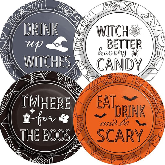 Halloween Party Paper Plates Supplies 7" Disposable Witch Party Dessert Plates Tableware Set Decorations for Birthday Funny Halloween Spooky Party Get-Together