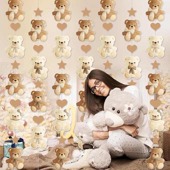 Brown Bear Birthday Party Decorations 8PCS Teddy Bear Garland banner Bear Baby Shower Supplies Bearly Wait Gender Reveal Hanging Cutout Garlands for Birthday Wedding Party Decor