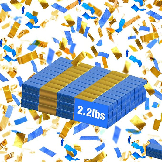 Blue & Gold Bulk Confetti Paper 2.2lbs / 1kg – Biodegradable Tissue Paper Confetti, Non-Staining, Fire-Resistant | Parties, Events, Graduation, Confetti Launcher Machine Refill