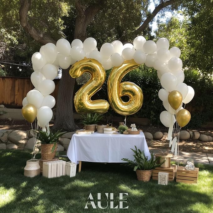 AULE 40 Inch Large 26 Balloon Numbers Gold, Big Foil Number Balloons, Giant Helium Happy 26th Birthday Party Decorations for Man and Women, Huge Mylar 62 Anniversary Party Supplies