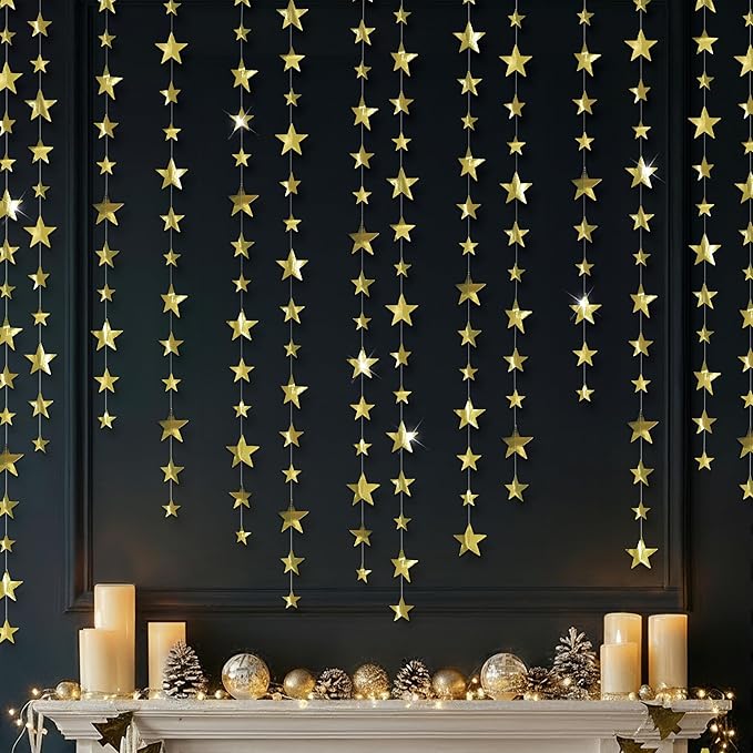 Cheerland 157ft Gold Star Garland Banner 2026 Graduation Decor Star Hanging Banner Twinkle Sparkle Backdrop for Prom Decoration Birthday Party Classroom Wedding Supplies Galaxy (Gold)