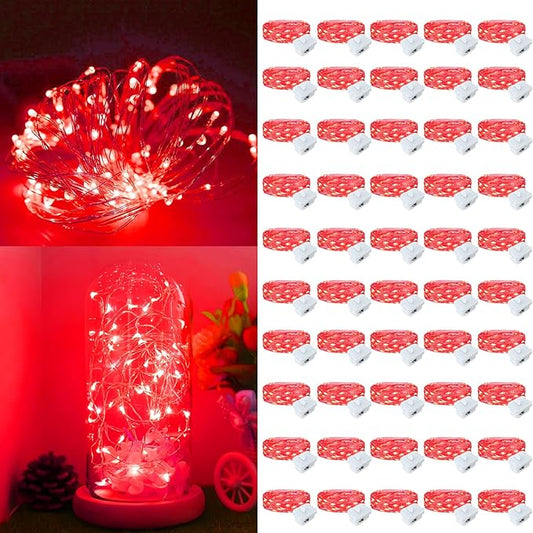 Fairy Lights,Silver Wire String Lights Waterproof,Battery Operated 7FT 20LED Firefly Starry Moon Lights for DIY Christmas Wedding Party Bedroom Decor (Red, 50 Pack)
