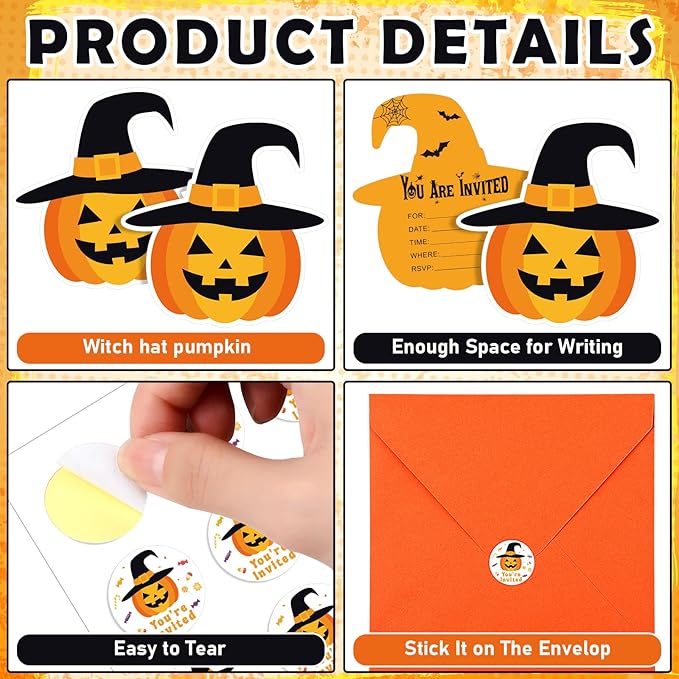 25 Set Thanksgiving Birthday Party Invitation Pumpkin Invitation Cards with Envelopes Stickers for Birthday Invites Holiday Pumpkin Themed Party Supplies for Fall Baby Shower Girls Favor 5 x 6 Inch