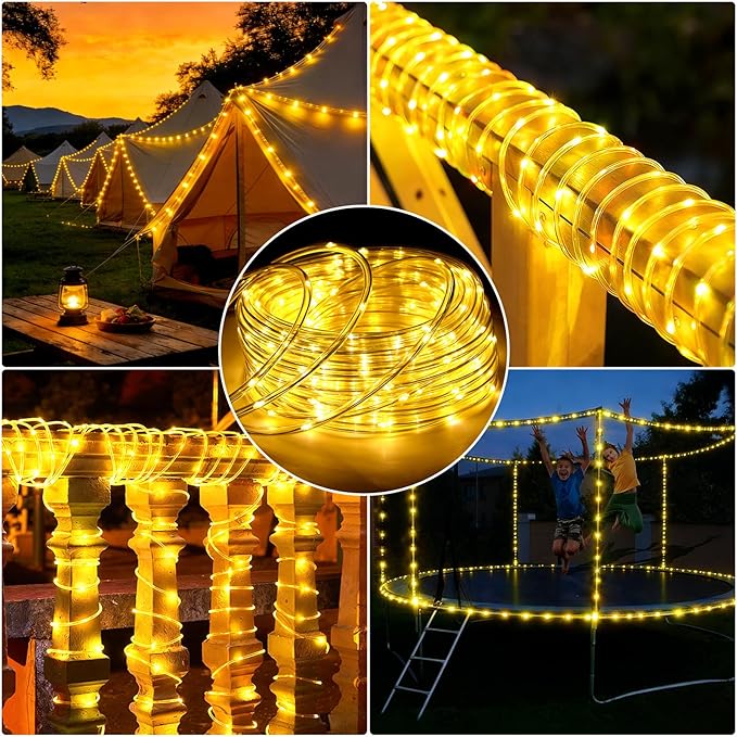 66ft 240 LED Rope Lights Outdoor, Connectable and Flexible Tube Lights with 8 Modes, Waterproof Indoor Outdoor LED Rope Lighting for Deck, Garden, Pool, Patio, Indoor Outdoor Decorations(Warm White)