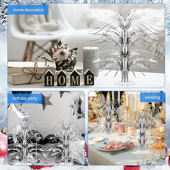 6 Pcs Silver Centerpieces for Tables Star Party Decorations Metallic Foil Spray Centerpieces for Graduation Birthday Event Photo Booth Props, 8.7 Inch Tall
