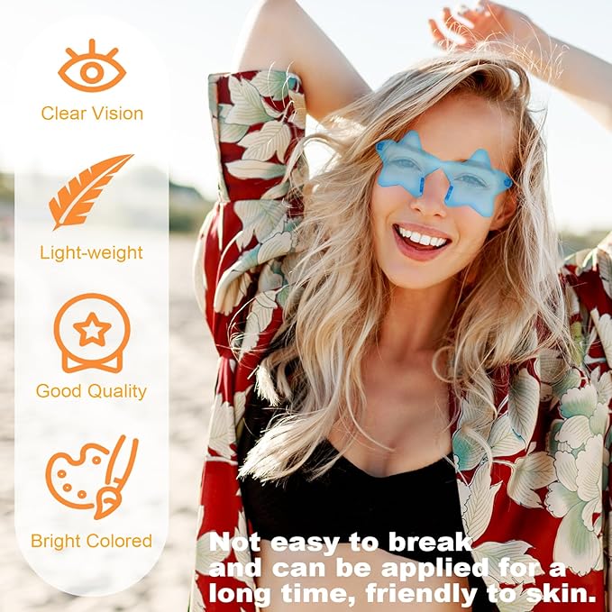 REHALY 8/12 Pairs Star Shaped Sunglasses Rimless Candy Star Sunglasses Pentagram Glasses for Women Men Party Streetwear