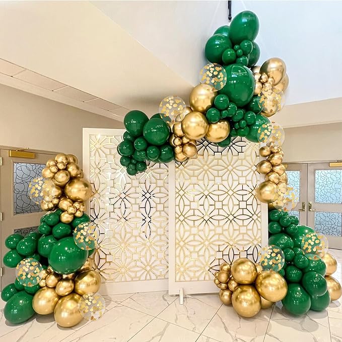 BAUANOOY Green and Gold Balloons, 60pcs 12 Inch Metallic Chrome Gold Dark Green Balloon Latex Balloons for Wedding Graduation Jungle Birthday Party Decorations
