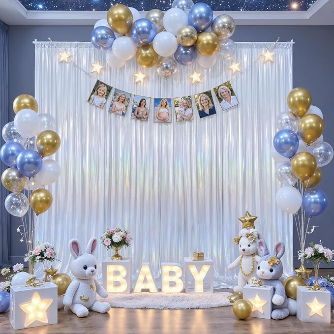 20x10ft Glitter Sequin Silver Backdrop Curtains Photo Backdrop Curtain Fabric Rainbow Shimmer Drapes Backdrop Bridal Baby Shower Wedding Birthday Party Photography Backdrop Photoshoot 5x10FT, 4 Panels