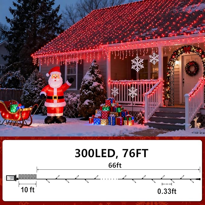 300 LED Red & Green String Lights, 75FT Green Wire Fairy Lights with 12 Modes Dimmable Timer, Spring Decorations for Home, Tree Lights Indoor for Spring Summer Birthday Party Christmas Decorations