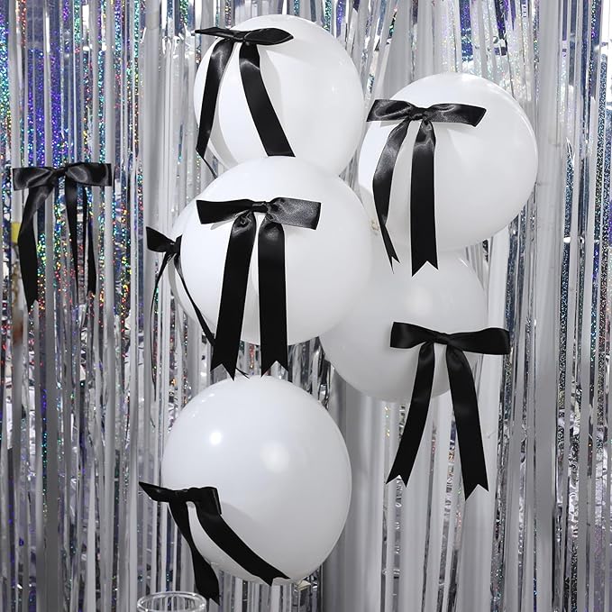 YGDZ Black Bows 30PCS, Satin Ribbon 5x7'' Large Black Bow for Champagne Bottle Wrapping, Balloons, Twist Tie Bows Decorations for Party, Cake, Craft, Gift