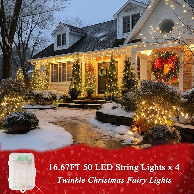 Pooqla 4-Pack Color-Changing String Lights, 66.6ft 200 LED with Remote, 34-Color Twinkle Lighting for Indoor Outdoor 4th of July Patriotic Decor