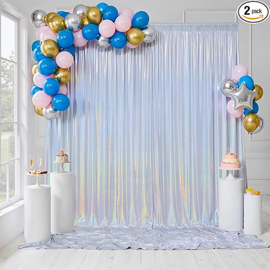 gogoparti 10x10FT Laser Silver Sequin Backdrop Curtain - 2 Panels of 5x10FT Wrinkle-Free Glitter Drapes for Photography, Birthdays, Weddings & Graduations