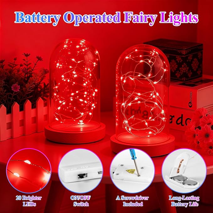 Lakumu 12-Pack Fairy Lights, 7FT 20 LED Battery Operated String Lights, Waterproof Silver Wire Firefly Lights with 6 Colors, for Mason Jars DIY Bedroom Wedding Party Centerpiece Table Decor