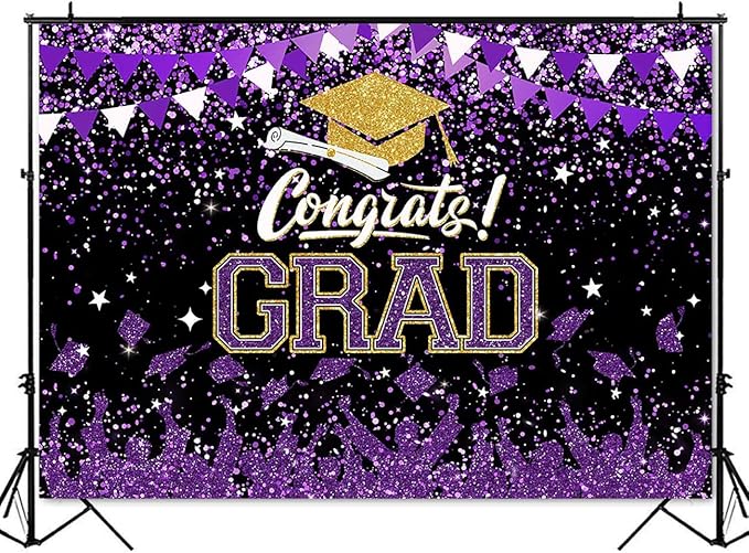 Mocsicka Graduation Party Decorations 2026 Congrats Grad Backdrops for Photography Bachelor Cap Congratulations Grad Photo Backdrop Graduation Prom Party Supplie (Purple, 7x5ft (82x60 inch))