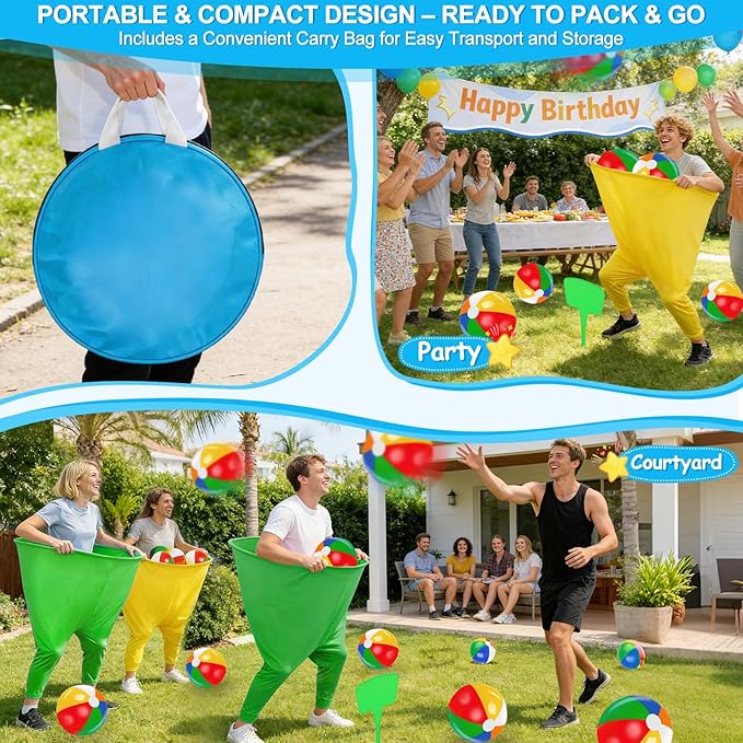Granny Pants Yard Game, Granny Pants Outdoor Party Game with 2 Pants 10 Bouncy Balls, 2 Ground Stakes and 1 Storage Bag for Team Relay, Family Birthday Party Gift, School Carnival Activities