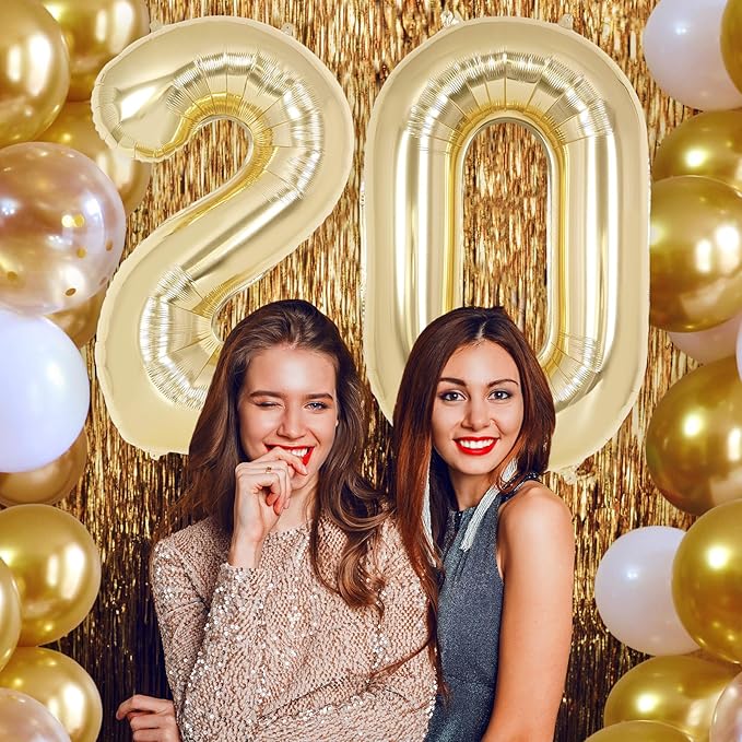 Champagne Gold Large Number 2 Balloon, 40 Inch Light Gold Foil Helium Number Balloons, Giant Mylar Number 2 Balloons for 2nd Years Old Birthday Party Anniversary Decorations