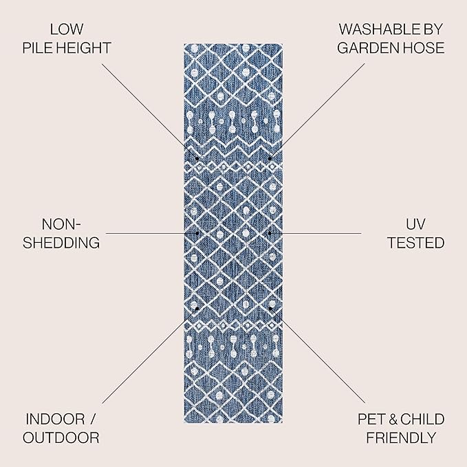 JONATHAN Y Tribal Bohemian Indoor Outdoor Runner Rug 2X10 Blue/Ivory, Nokat for Backyard, Patio, Porch, Easy-Cleaning, High Traffic, Pet-Friendly, Non-Shedding (SMB131C-210)