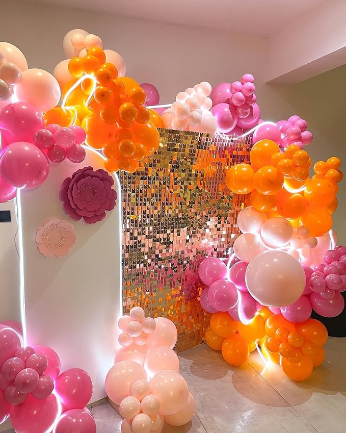 Pink and Orange Balloon Arch Kit with Hot Pink Orange Metallic Gold Latex Balloons Garland kit 18 12 10 5Inch Different Size Balloons for Birthday Baby Shower Wedding Summer Party Decorations