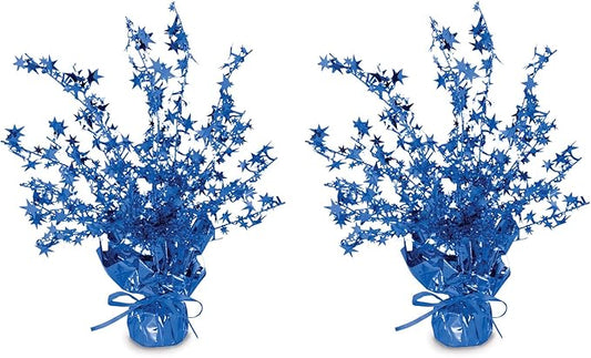 Beistle Star Gleam ‘N Burst Centerpiece, 2-Piece Blue Metallic Table Display for Patriotic Holidays, USA Themed Events, 4th of July Parties, and Memorial Day Celebrations, 15”