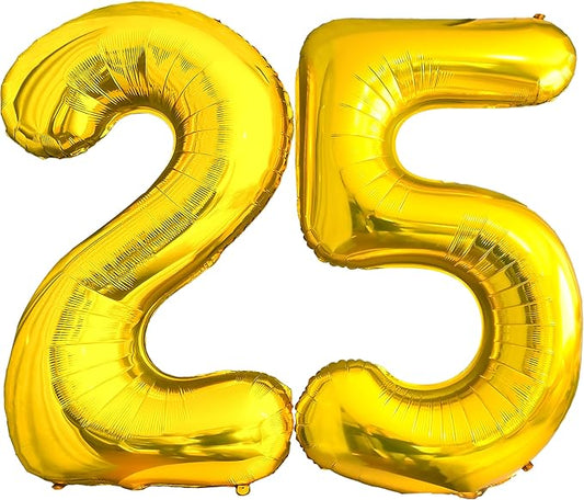 FIROMI 25 Number Balloons Gold Big Giant Jumbo Huge Foil Mylar 25 Balloon Numbers for 25th Birthday Party Anniversary Events Decorations 40-inches
