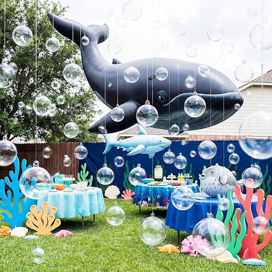 30 Pcs Transparent 3D Bubble Party Decorations Clear Plastic Ornament Balls 5 Sizes Mermaid Ocean Bubble Garland Hanging DIY Ceiling Wall Decor for Birthday Baby Shower Wedding