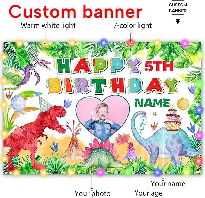 Dicodes Custom Dinosaur Happy Birthday Party Decorations Supplies Personalized Dinosaur Birthday Backdrop Banner