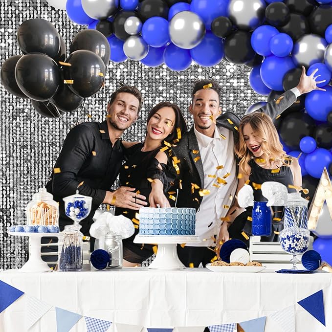 Royal Blue Black Silver Balloon Garland Arch Kit, Royal Blue Balloons Metallic Sliver Black Balloons for Video Game Birthday 30th 40th 50th Birthday 2026 Graduation Party Decorations