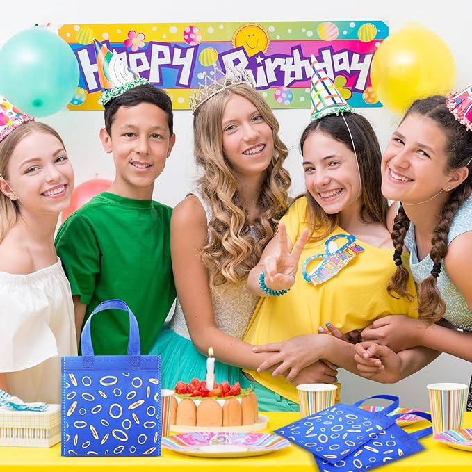 Tudomro 24 Pcs Blue and Golden Ring Favor Bags with Handle Reusable Non Woven Gift Bag Goodies Treats Totes for Video Game Birthday Party Supplies, 7.87 Inches