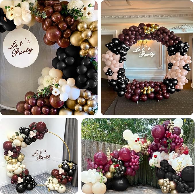 155pcs Burgundy Balloon Garland Arch Kit with Burgundy Maroon Black Metallic Gold Lvory white Balloons for Birthday Graduation Wedding Baby Shower Anniversary Valentine Party Decoration