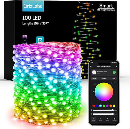 BrizLabs Smart July 4th Fairy Lights, 33ft 100 LED Red White Blue Fairy Lights Work with Alexa & Google Home, Color Changing Xmas Light Dimmable Twinkle Lighting Green Wire for Xmas Halloween Party