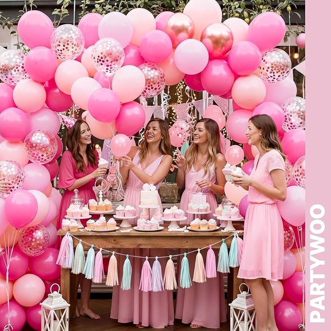 PartyWoo Pink and Gold Balloons 66pcs 12 Inch Metallic Gold Pearl Matte Hot Light Pastel Pink Confetti Balloons for Gender Reveal Baby Shower Bridal Shower Princess Birthday Party Decorations